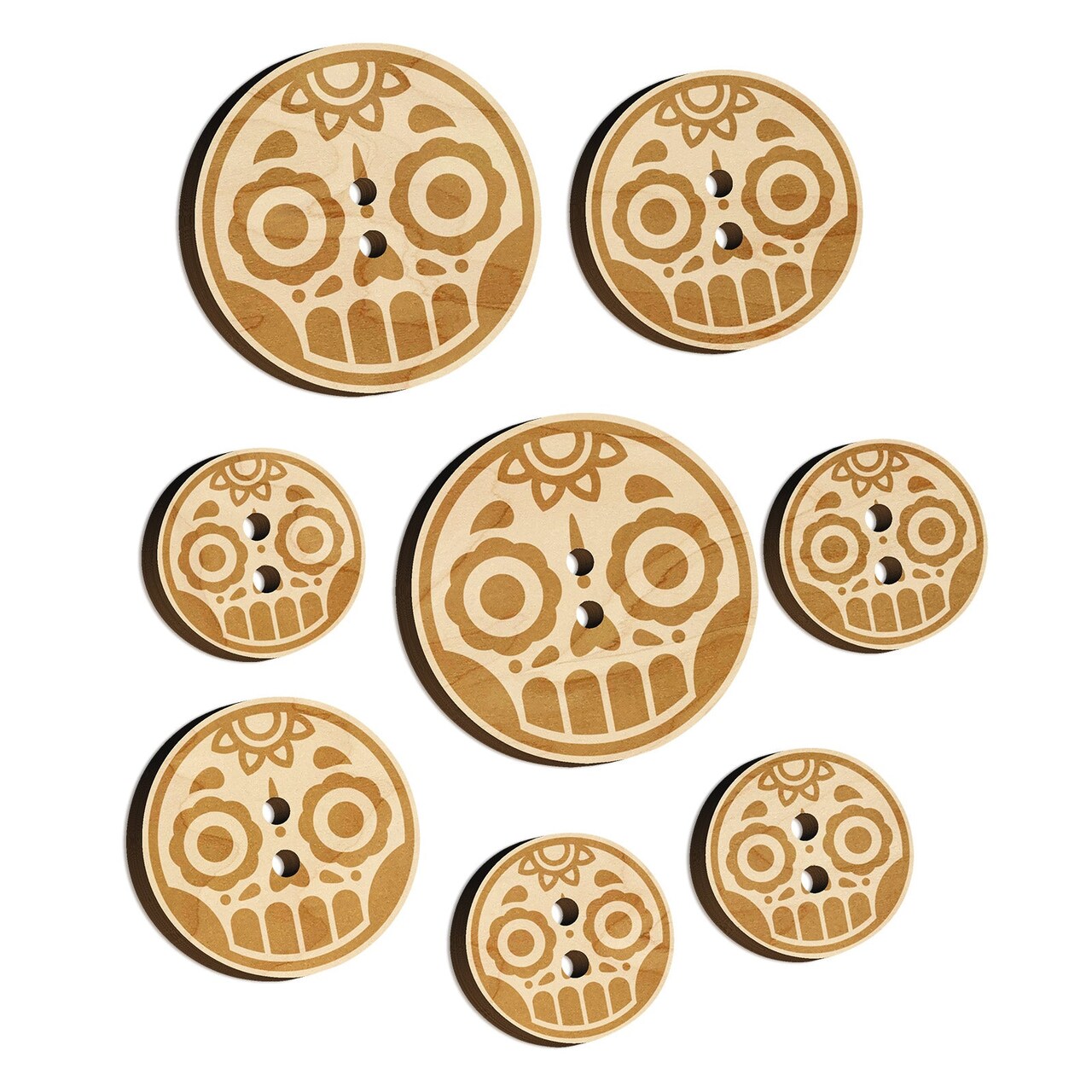 Cute Dia de los Muertos Day of Dead Sugar Skull Wood Buttons for Sewing Knitting Crochet DIY Craft